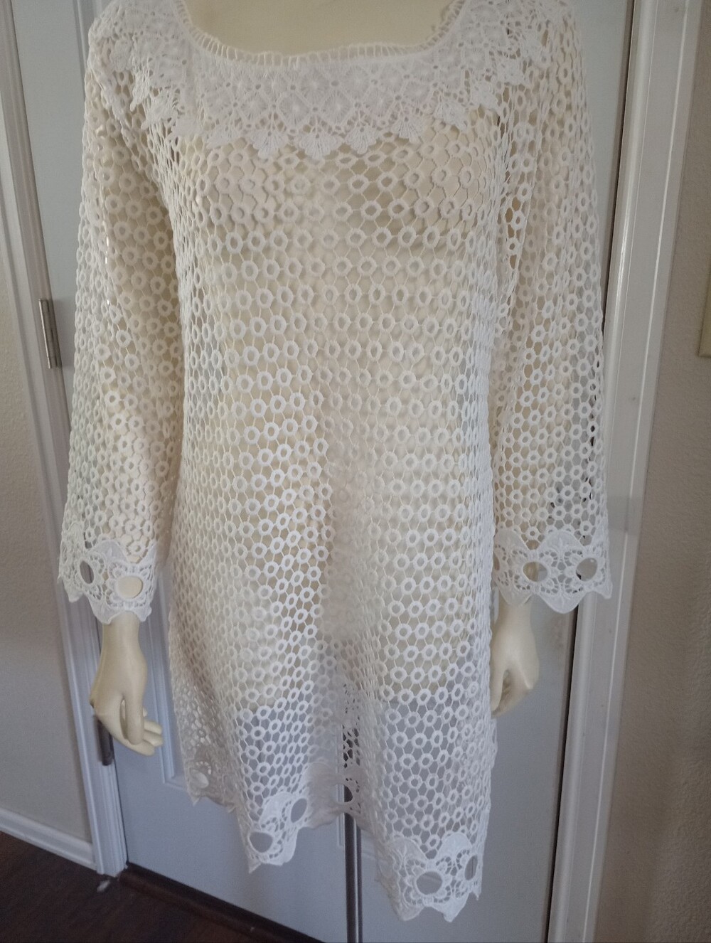 Simply Irresistible White Open Knit Crochet Lace Tunic Dress Swim Cover Up XL